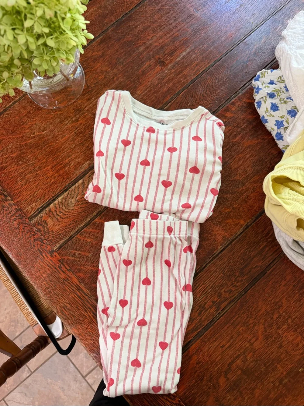 Old Navy Pink and White Heart Stripe Pajama Set